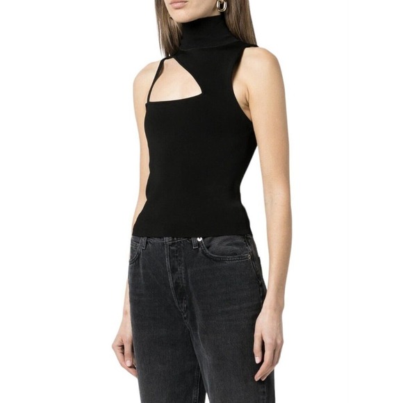 Alice + Olivia Wynn Cut Out Sweater Tank Womens XL Black Mock Neck NWT $275 - Picture 5 of 16